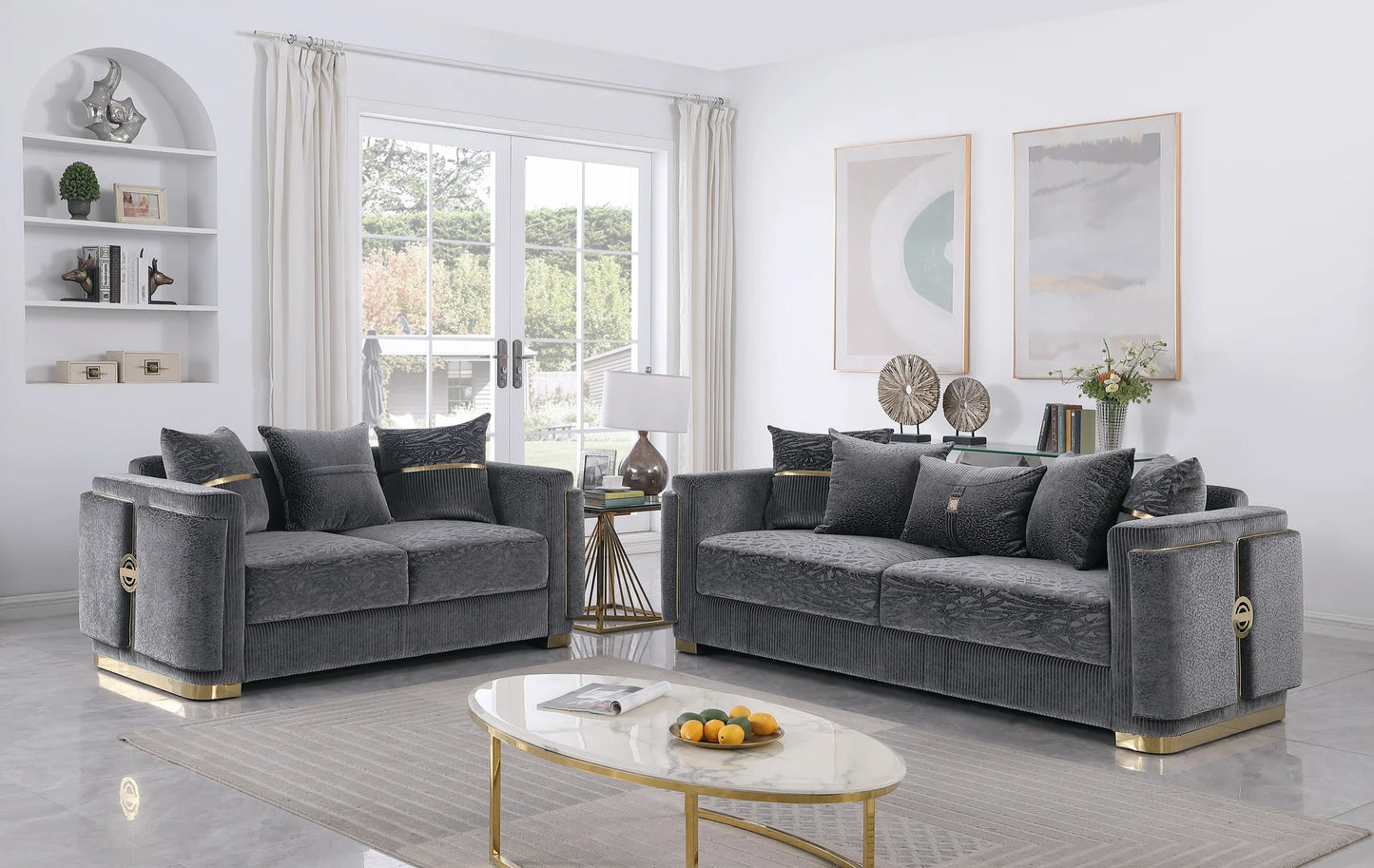 2pcs & 3pcs S1001 Capri (Grey) Sofa & Loveseat