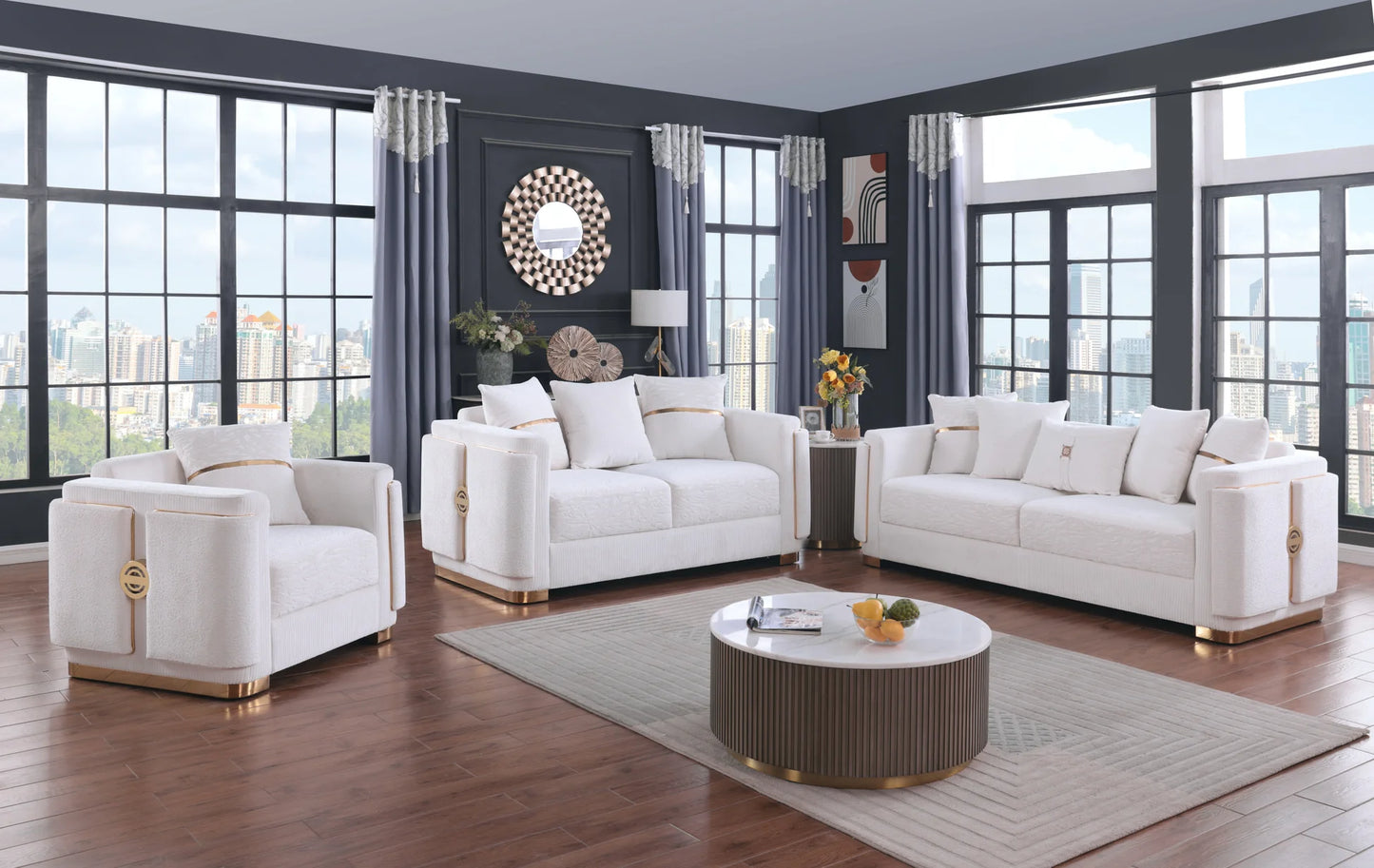 2pcs or 3pcs S1001 Capri White Sofa & Loveseat