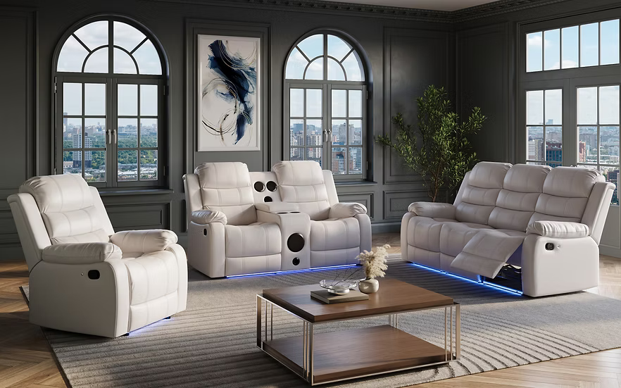 3pcs or 2pcs S1887 Marisol White Reclining Sofa Set