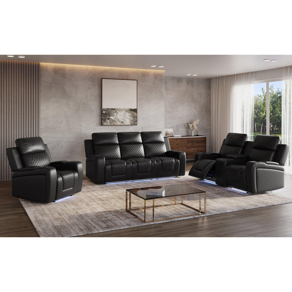 S1890 Bomer (Black) - 3pcs Power Reclining Set