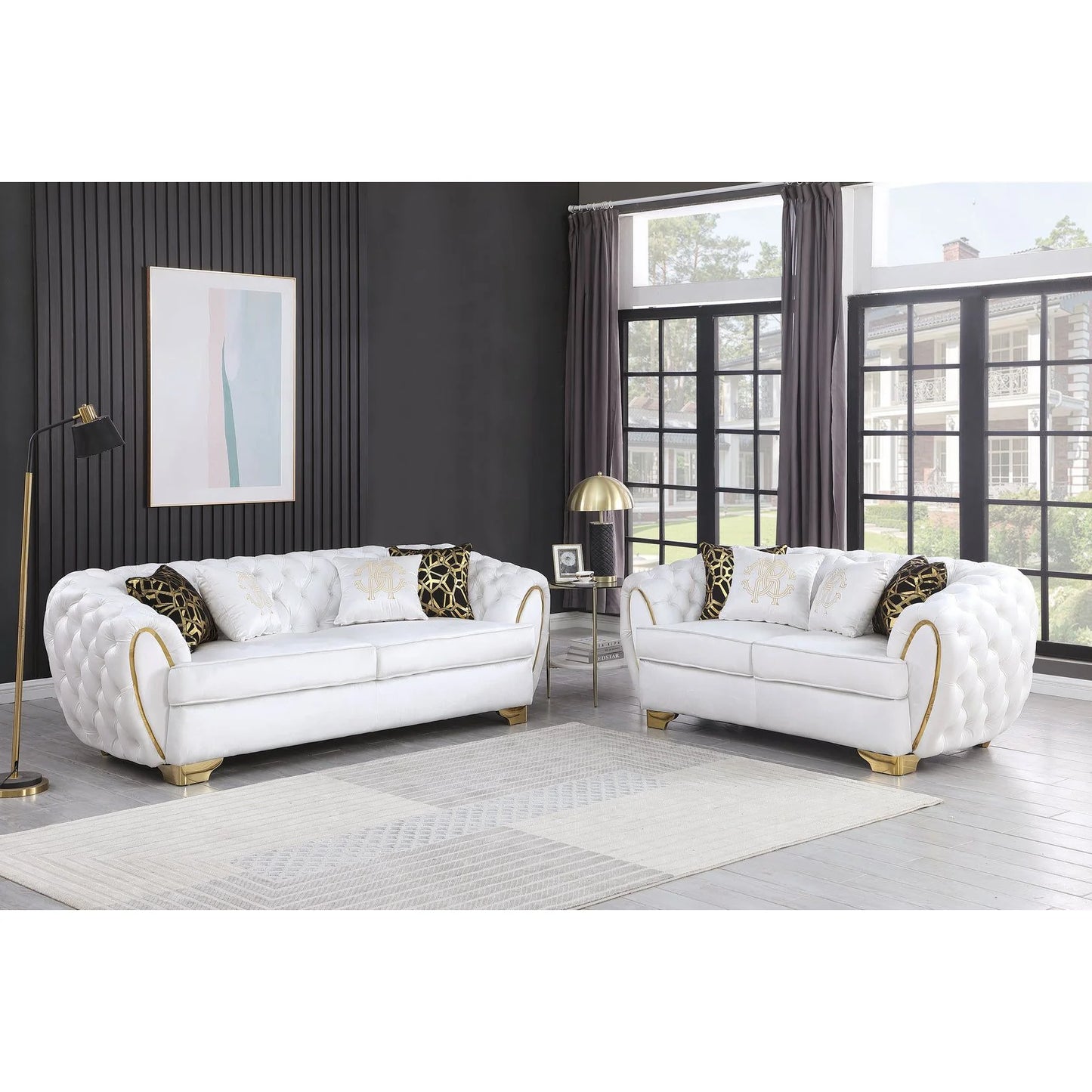 2pcs S2004 Mila (White) Sofa & Loveseat
