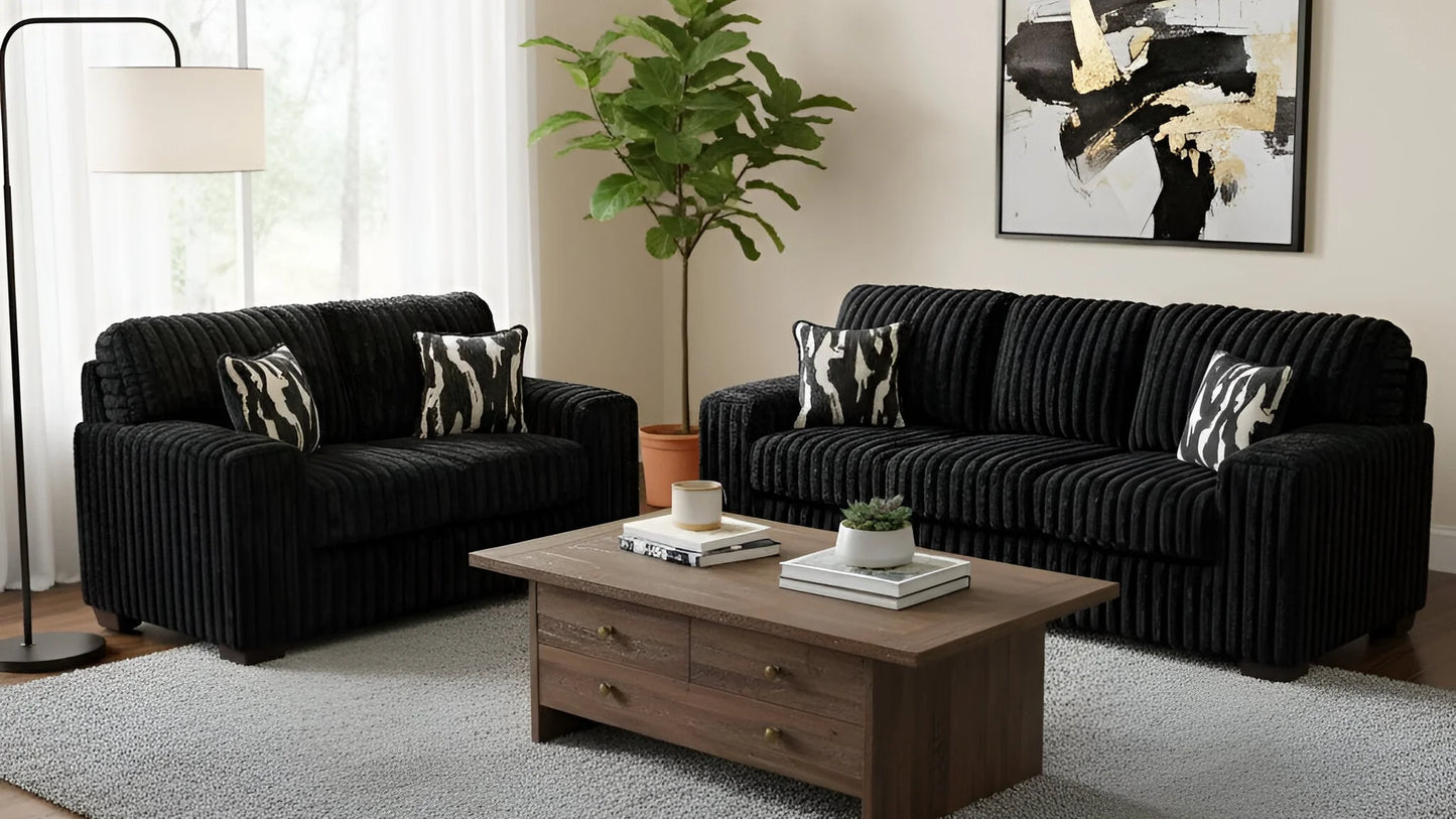 S319 Black Sofa and Loveseat Set