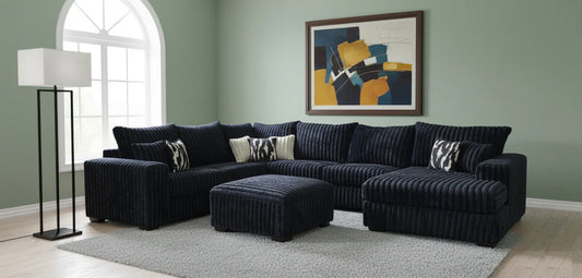 S320 Texan Black Thick Corduroy Sectional & Ottoman
