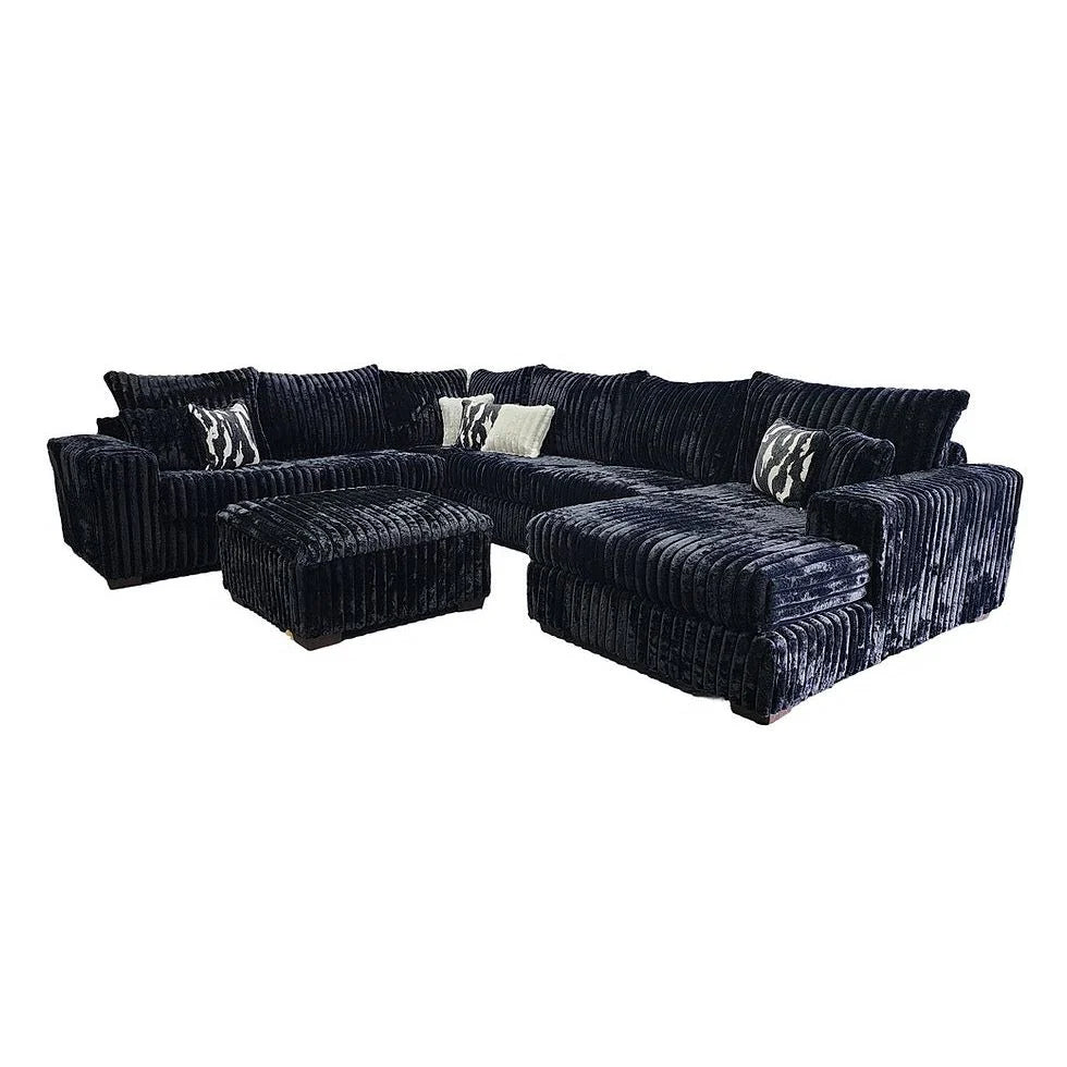 S320 Texan Black Thick Corduroy Sectional & Ottoman