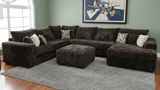 S320 Texan Chocolate Thick Corduroy Sectional & Ottoman