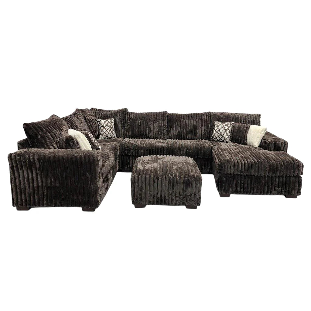 S320 Texan Chocolate Thick Corduroy Sectional & Ottoman