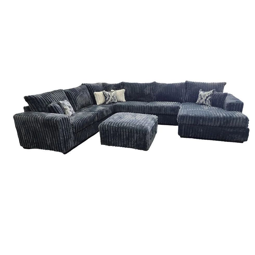 S320 Texan Grey Thick Corduroy Oversized Sectional & Ottoman