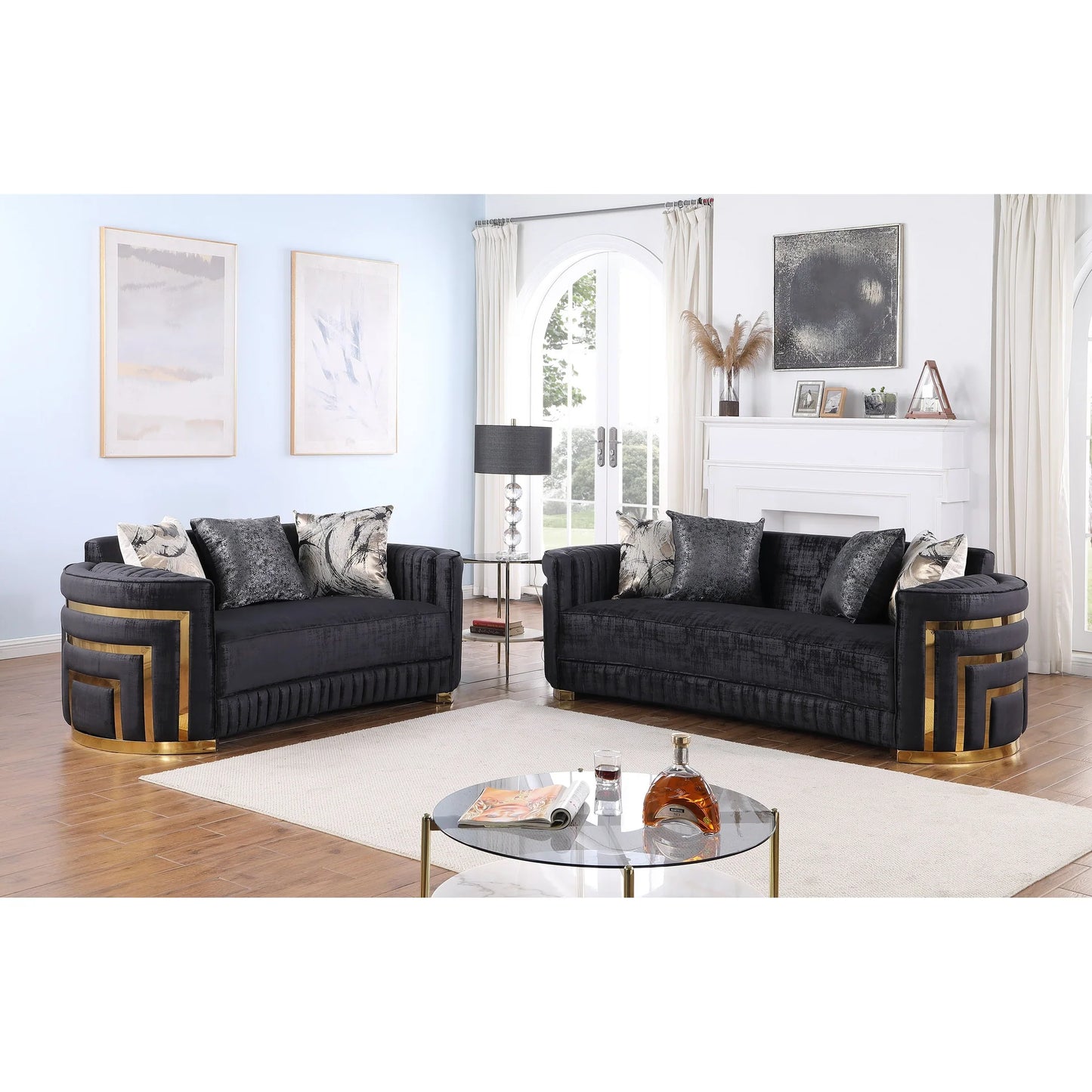 S3300 Minerva Black Sofa Loveseat & Chair