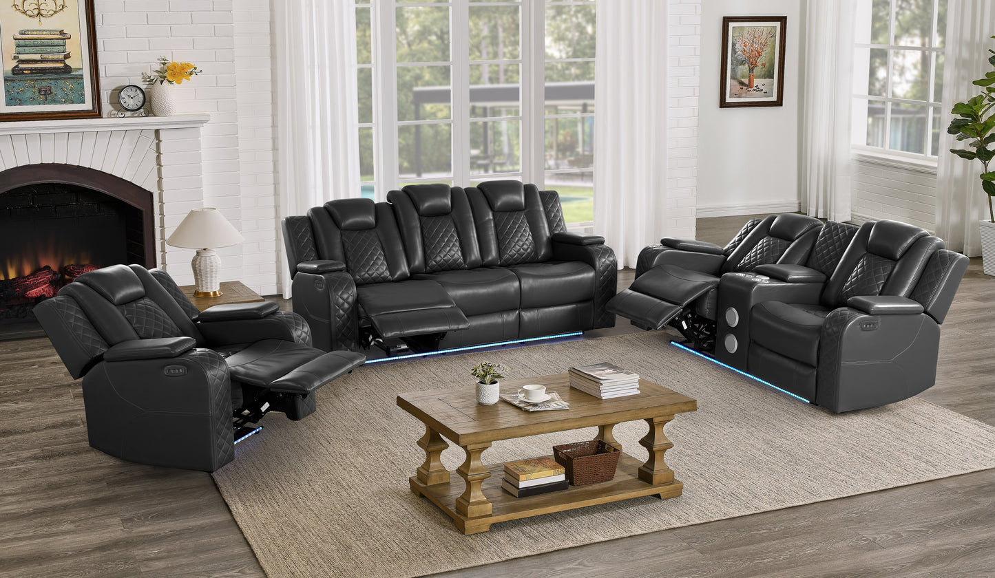 S3480 Eclipse 3pcs Black Power Reclining Sofa Set