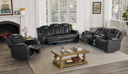 S3480 Eclipse 3pcs Black Power Reclining Sofa Set