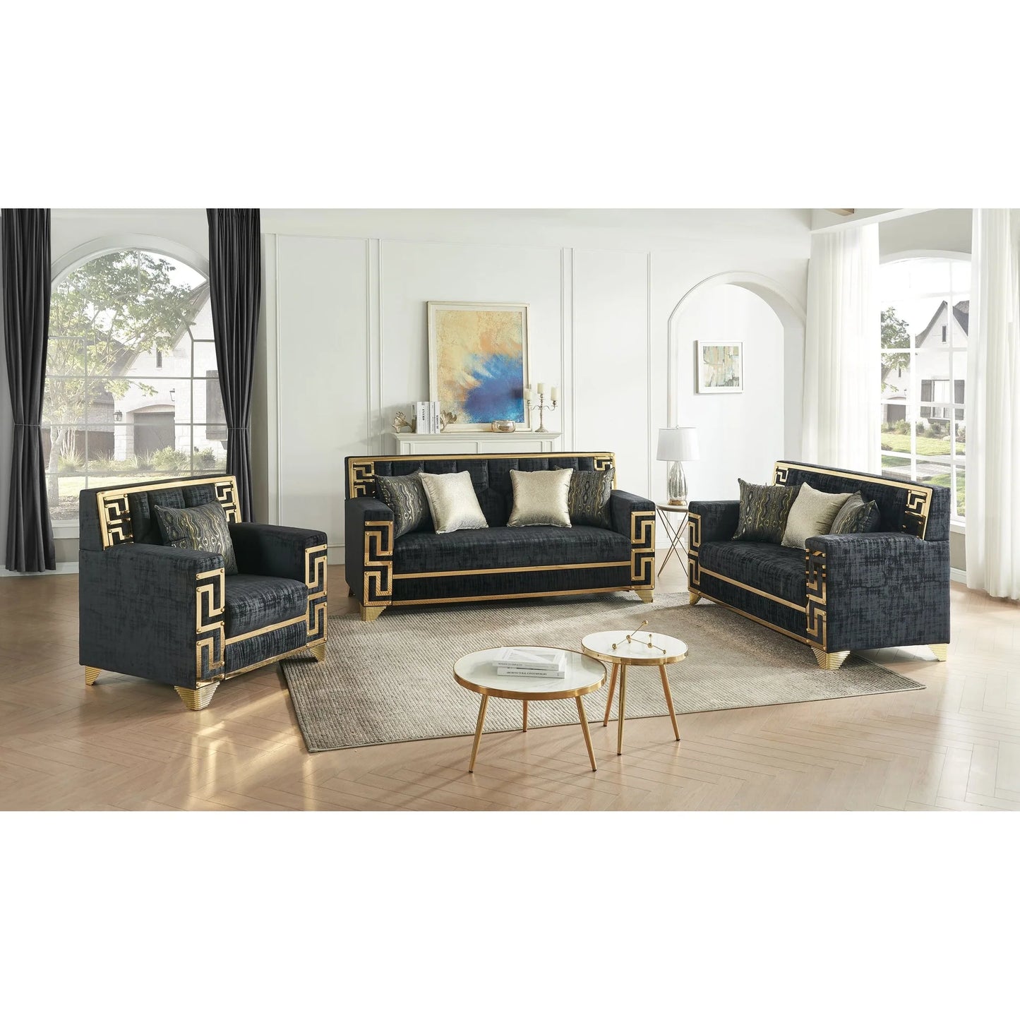 2pcs or 3pcs S3700 Hira Black Sofa & Loveseat