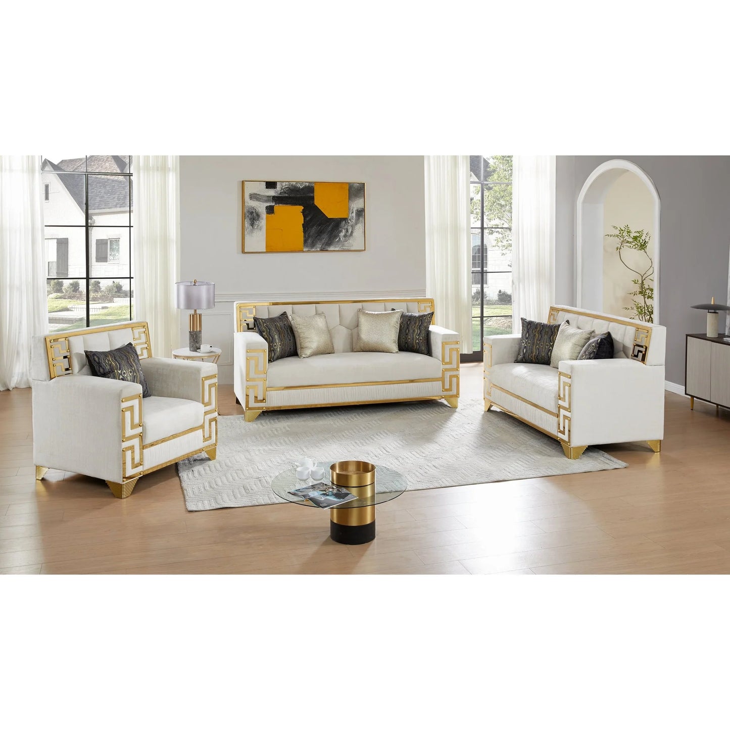 2pcs or 3pcs S3700 Hira Cream Sofa & Loveseat Set