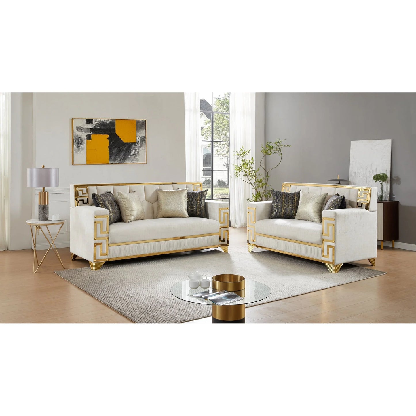 2pcs or 3pcs S3700 Hira Cream Sofa & Loveseat Set