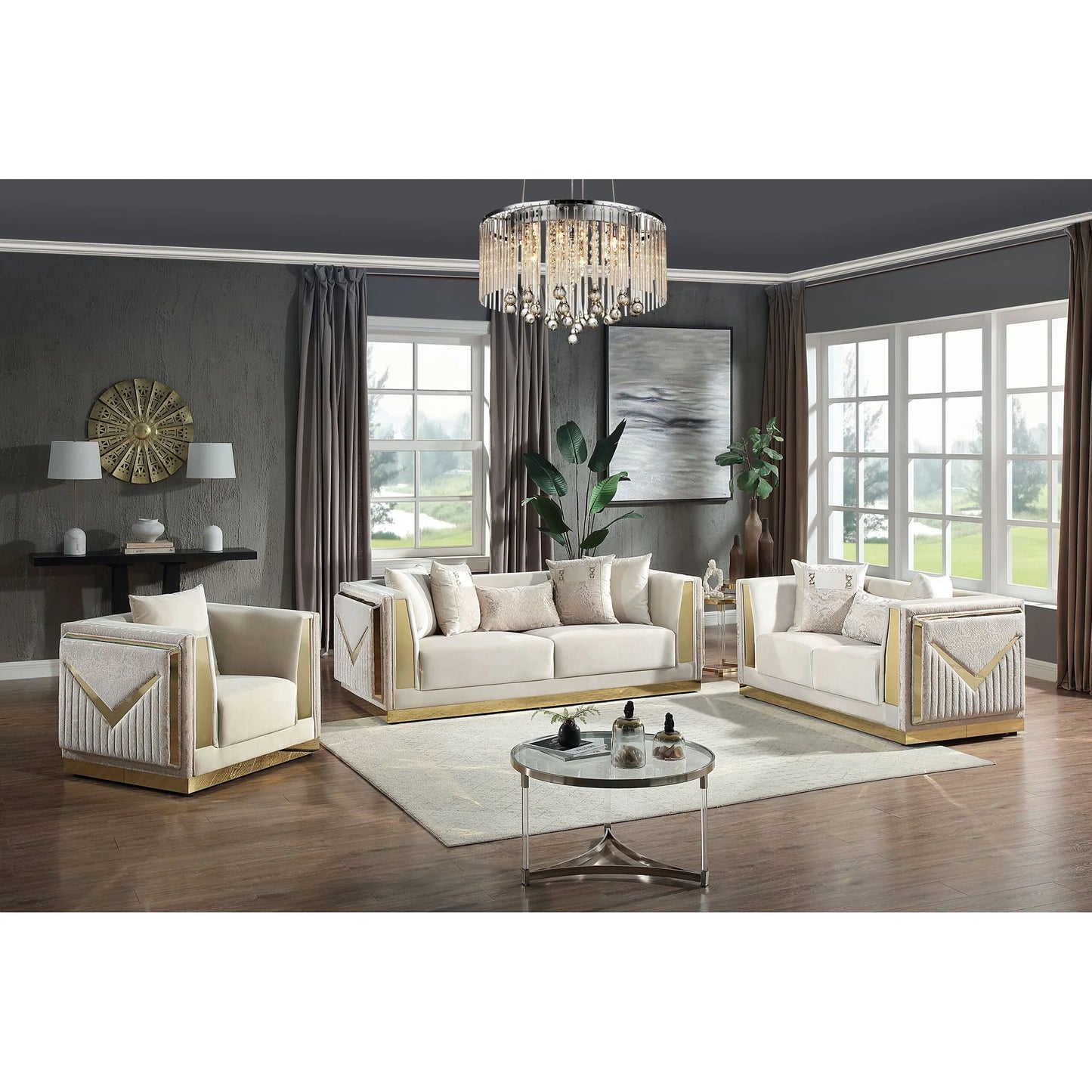 S4030 Monaco Cream Sofa & Loveseat Set