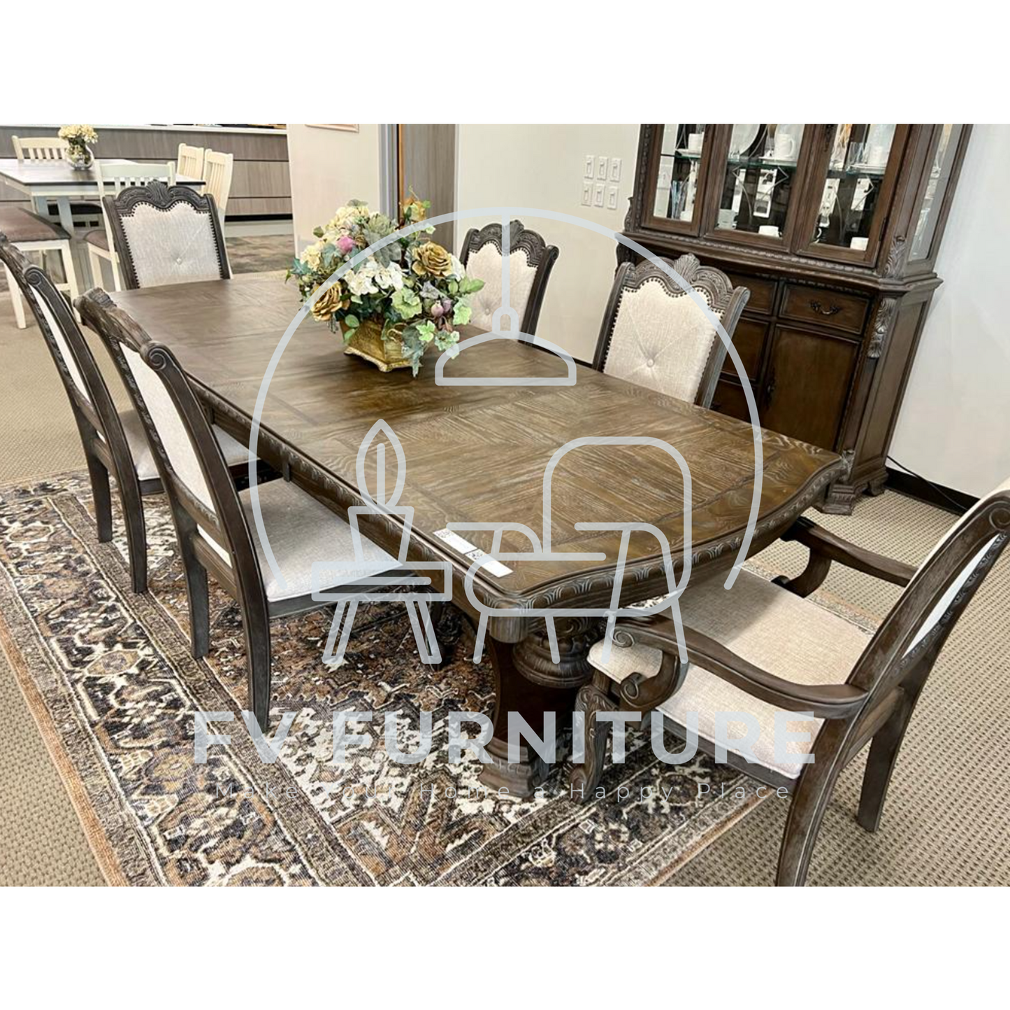 9pcs Traditional Wood Dining Set