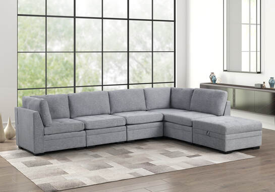 Sam Fabric Gray 6pcs Modular Sectional