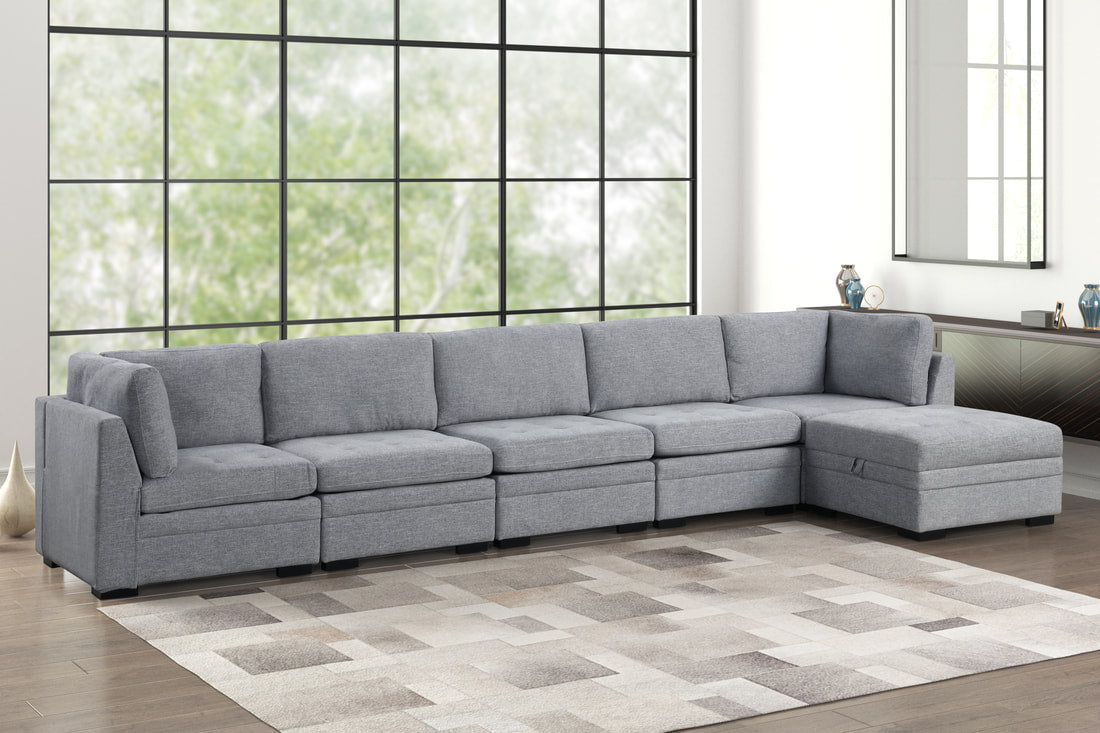 Sam Fabric Gray 6pcs Modular Sectional