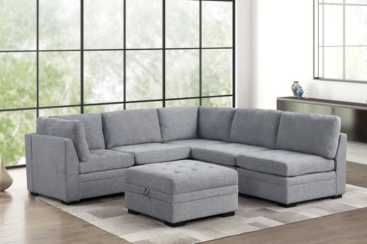 Sam Fabric Gray 6pcs Modular Sectional