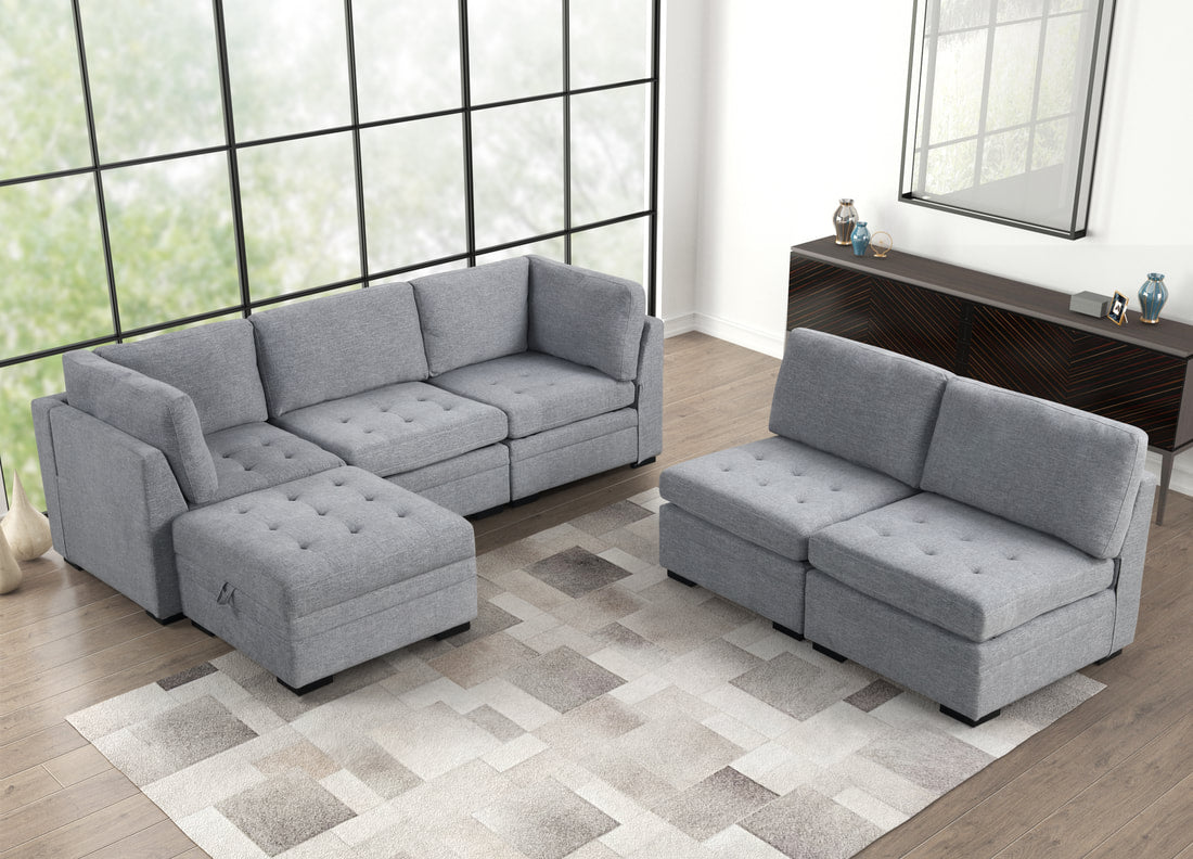 Sam Fabric Gray 6pcs Modular Sectional