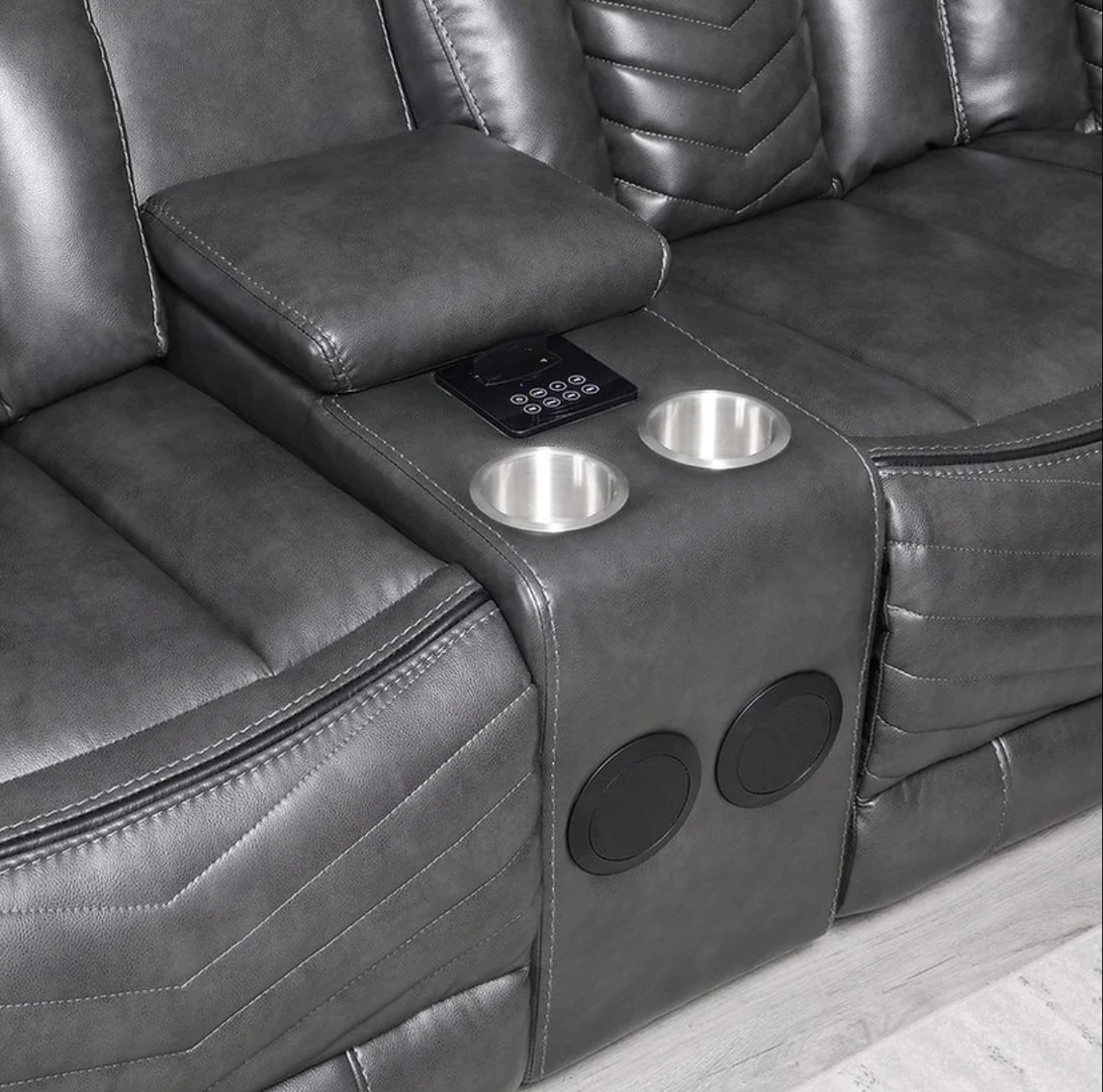 Lucky Charm Grey Leather LED Reclining Sectional