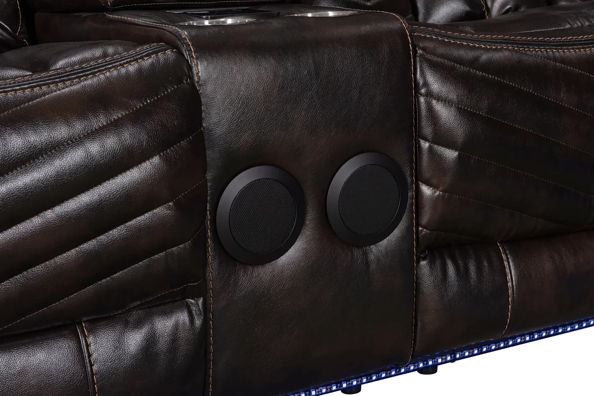 Lucky Charm Brown Leather LED Reclining Sectional