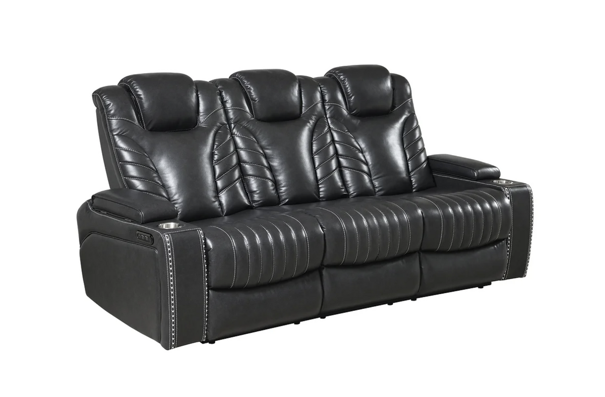 3pcs Zeus Grey Leather Power Reclining Sofa Set