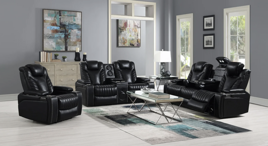 3pcs Zeus Black Leather Power Reclining Sofa Set