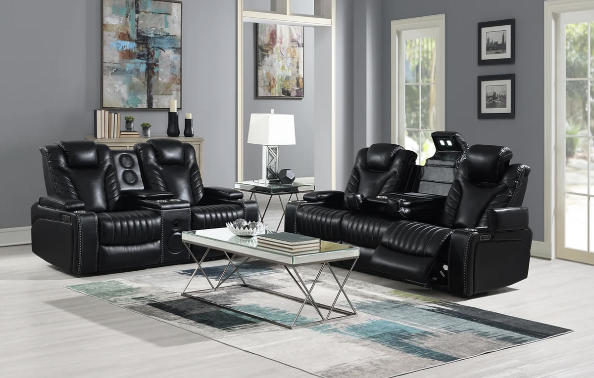 3pcs Zeus Black Leather Power Reclining Sofa Set