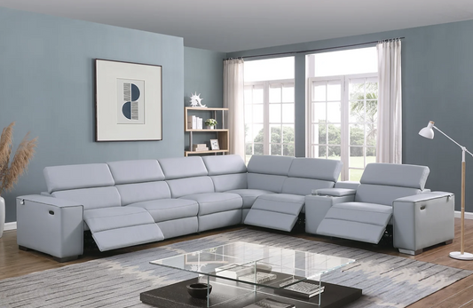 7pcs MI-631 Picasso Light Blue Leather Power Sectional