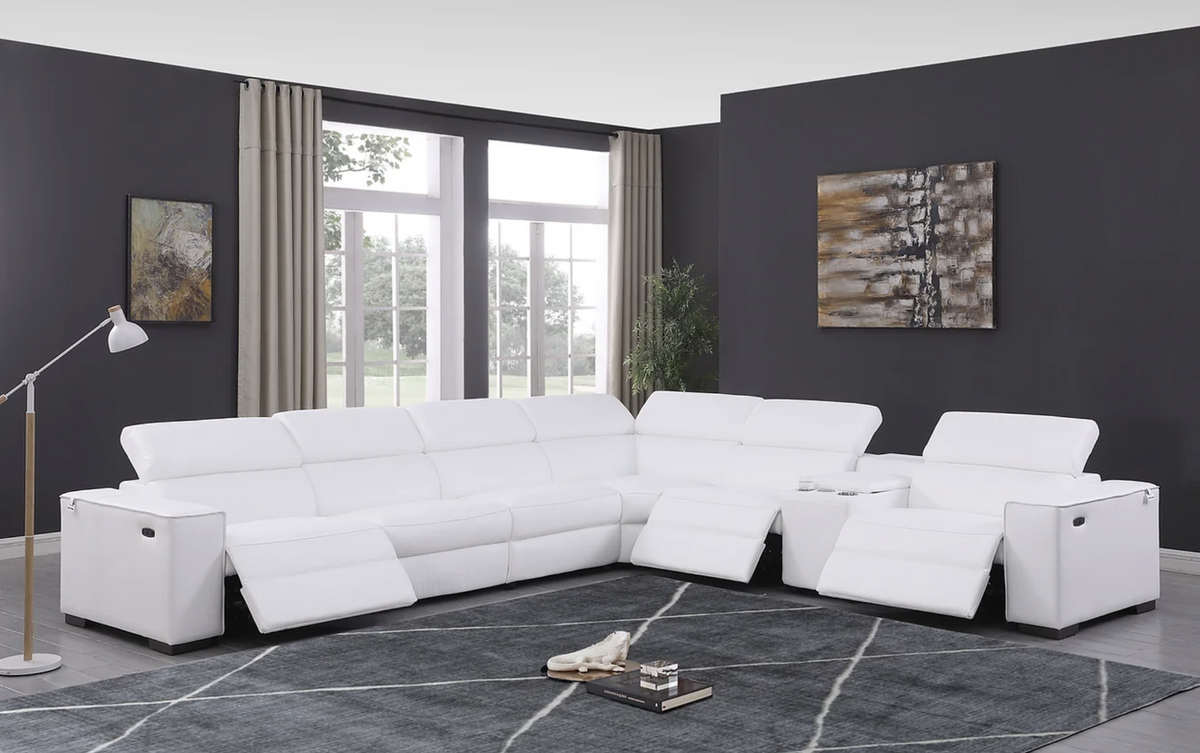 7pcs White Picasso Leather Power Sectional