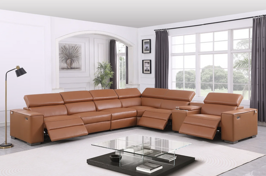 7pcs MI-631 Picasso Camel Leather Power Sectional