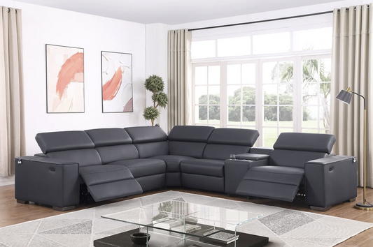6pcs MI-631 Picasso Dark Grey Leather Power Sectional