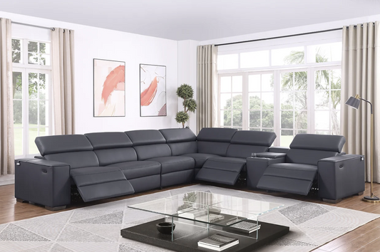 7pcs MI-631 Picasso Dark Grey Leather Power Sectional