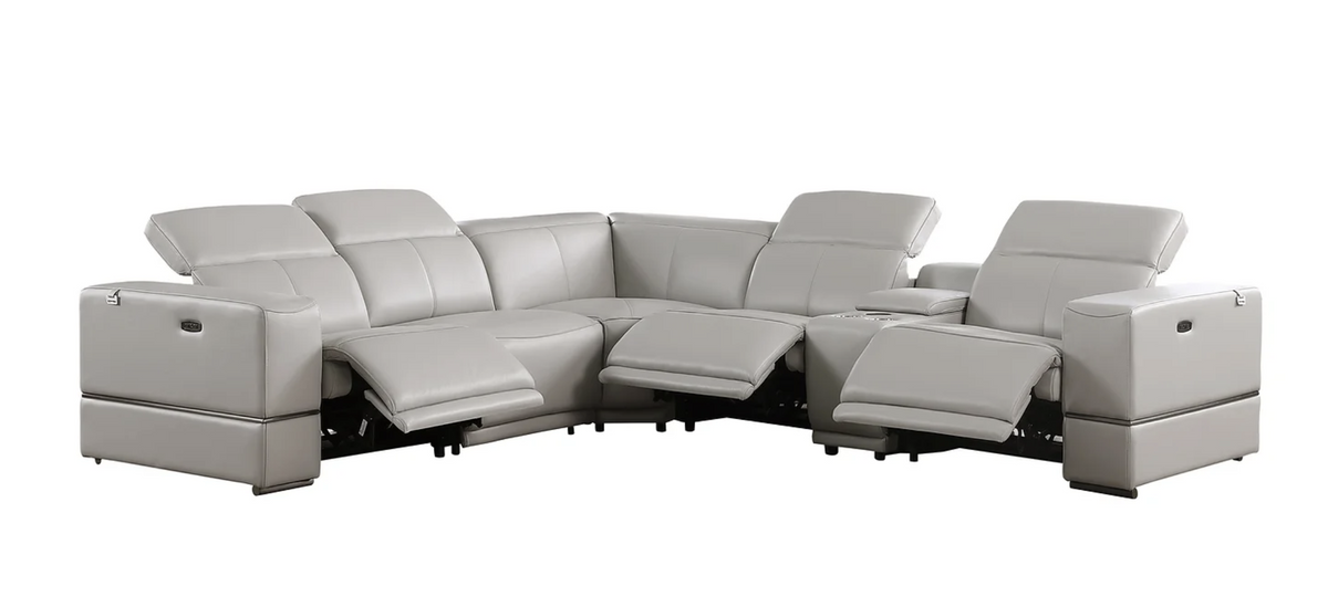 6pcs Franco Light Grey Leather Power Sectional