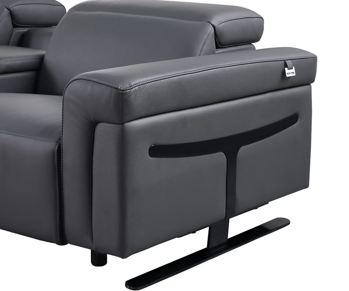 6pcs Lucca Dark Grey Leather Power Sectional