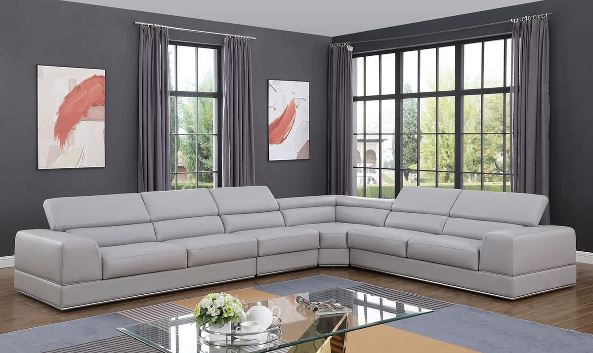 4pcs Pella 6A Light Grey Top Grain Leather Sectional