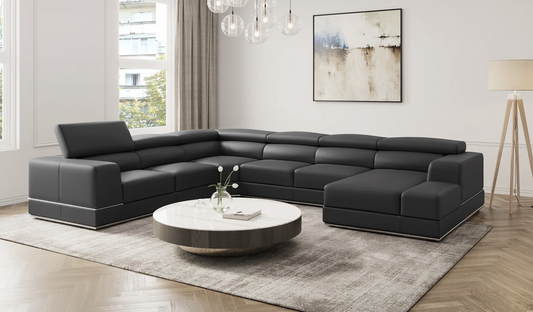 MI-5106 Pella Dark Grey Leather Oversized Sectional
