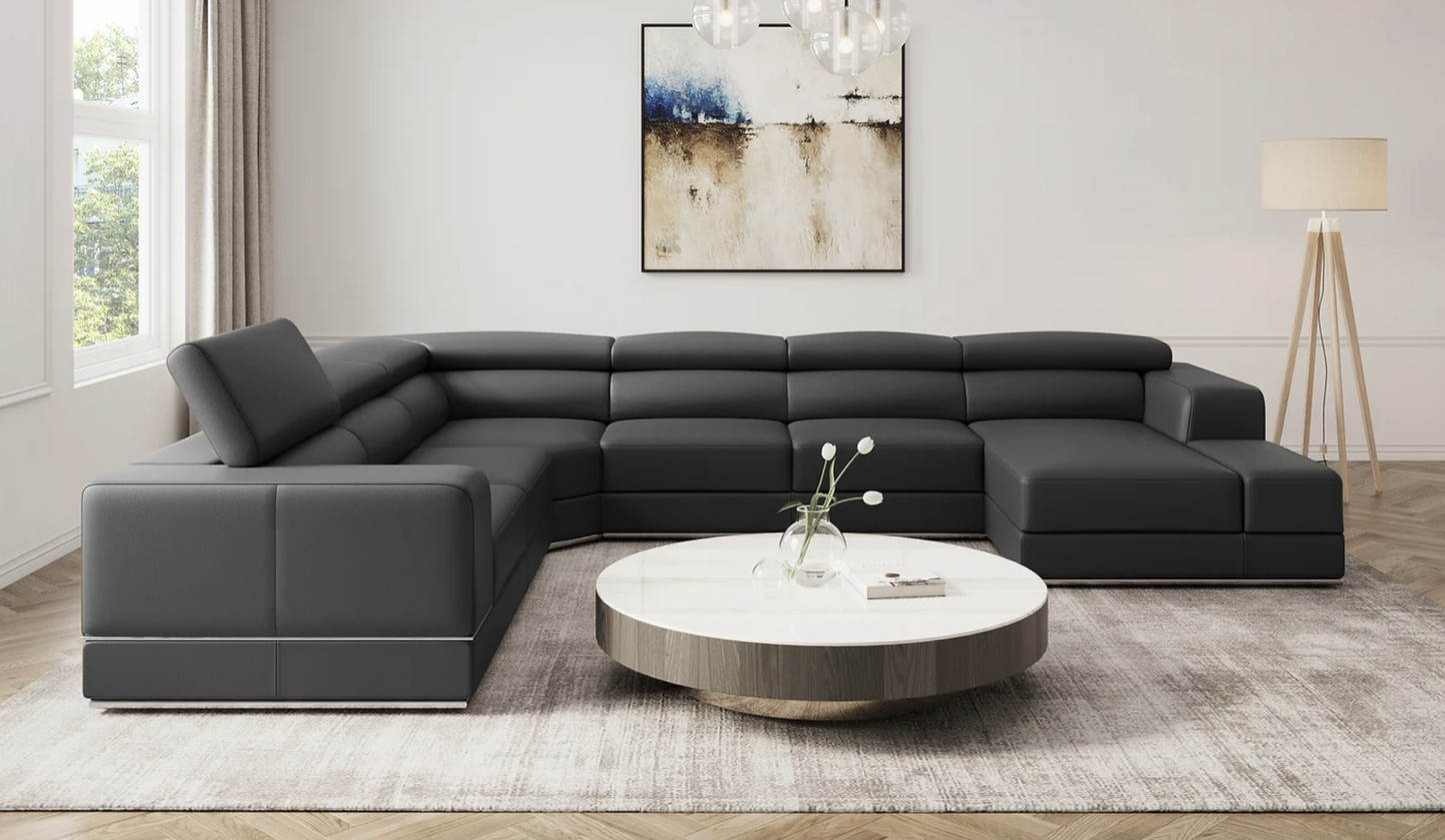 MI-5106 Pella Dark Grey Leather Oversized Sectional