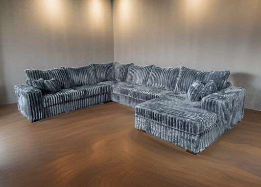 S320 Texan Grey Thick Corduroy Oversized Sectional & Ottoman