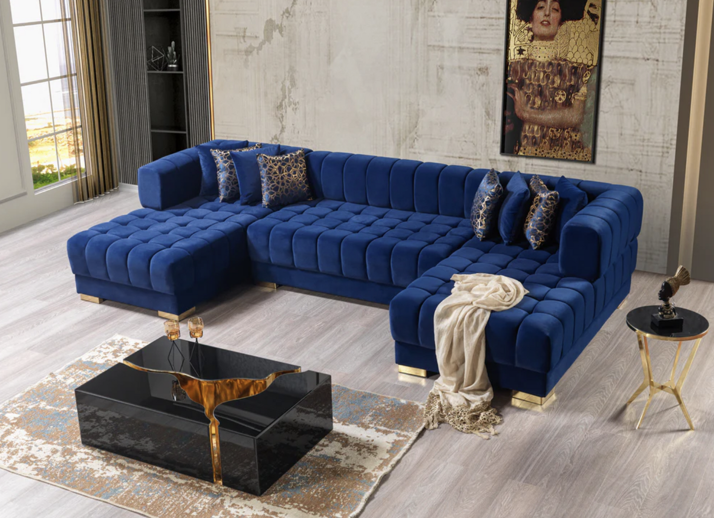 Ariana Blue Velvet Double Chaise Sectional