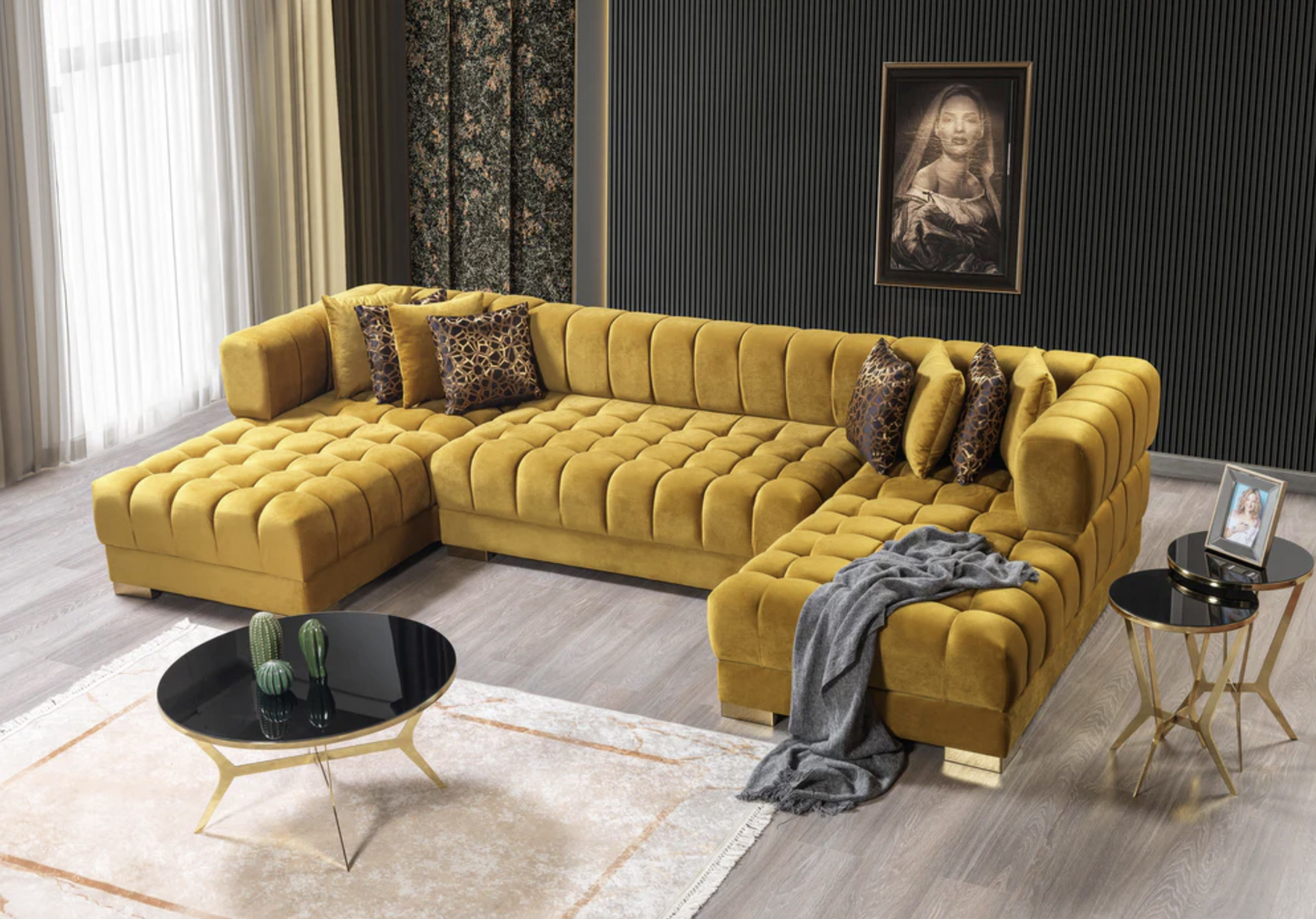 Ariana Mustard Velvet Double Chaise Sectional