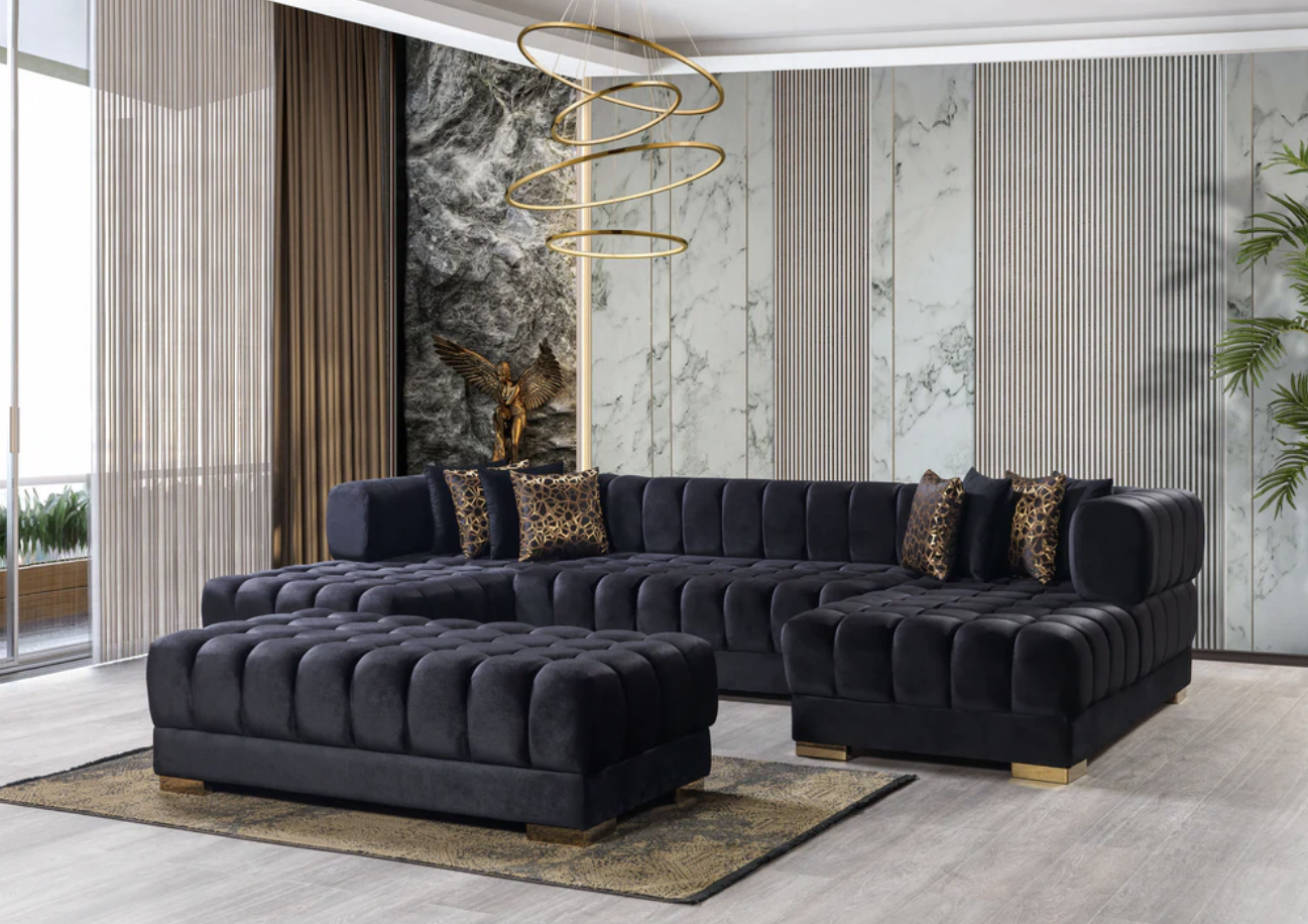 Ariana Black Velvet Double Chaise Sectional