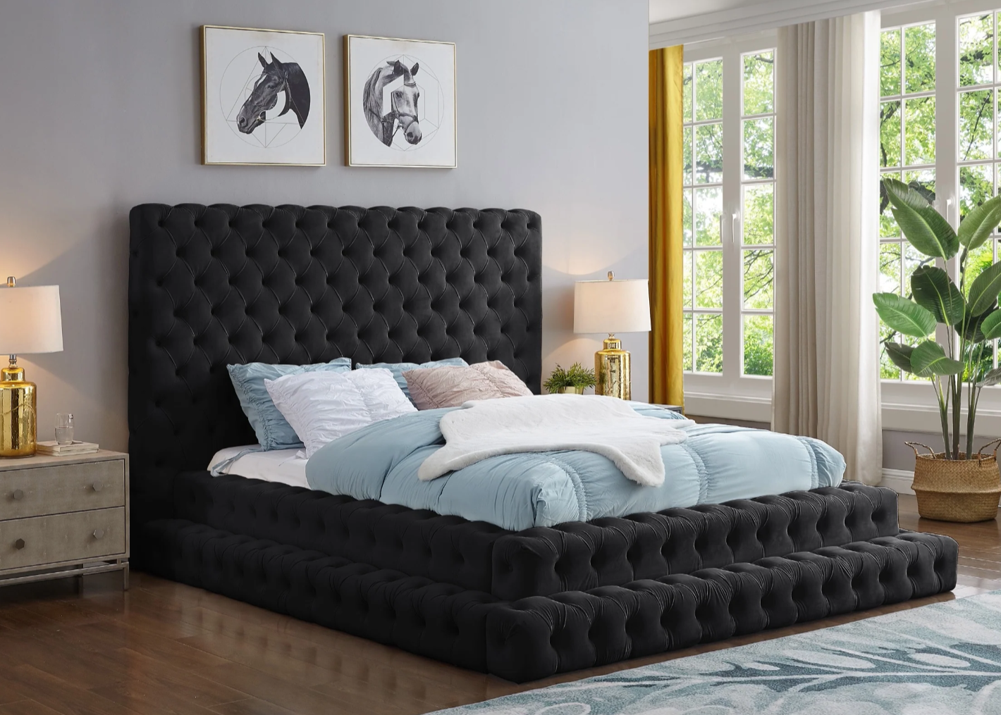 KIKI Black Platform Bed Frame
