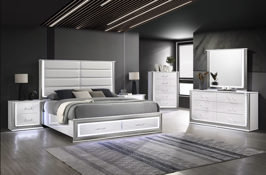 4pcs B79 Dina White Highgloss LED Bedroom Set