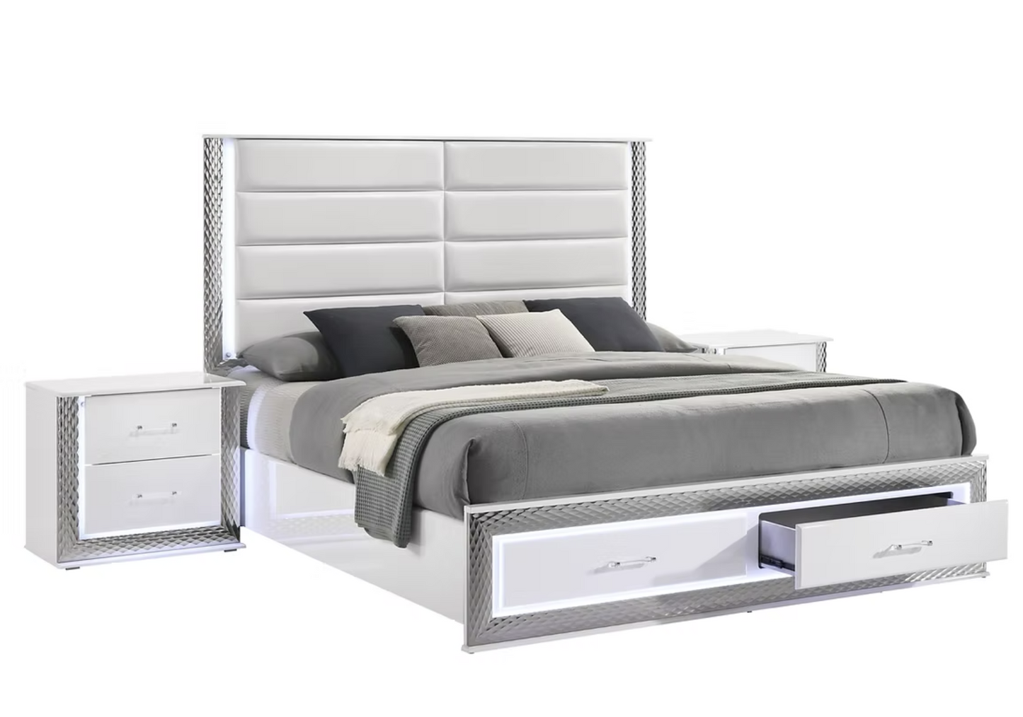 4pcs B79 Dina White Highgloss LED Bedroom Set