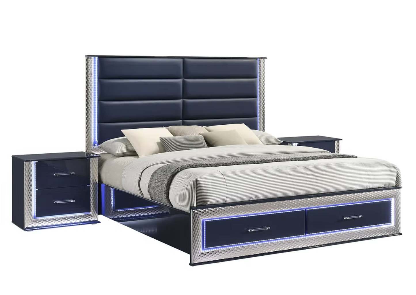 4pcs or 5pcs B80 Aya Dark Blue Highgloss LED Bedroom Set