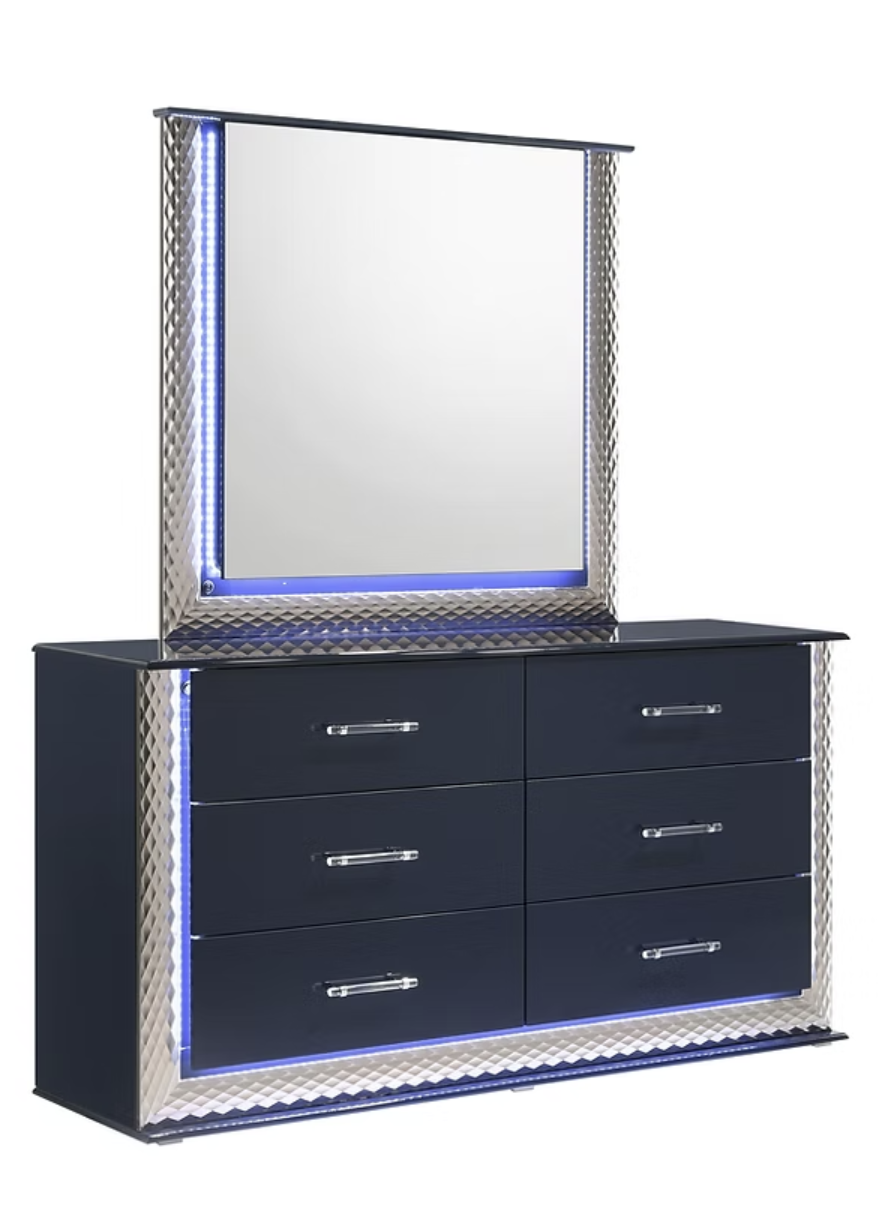 4pcs or 5pcs B80 Aya Dark Blue Highgloss LED Bedroom Set