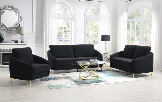 3pcs or 2pcs S160 Lila Black Boucle Sofa & Loveseat Set