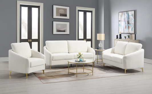3pcs or 2pcs S160 Lila White Boucle Sofa & Loveseat Set