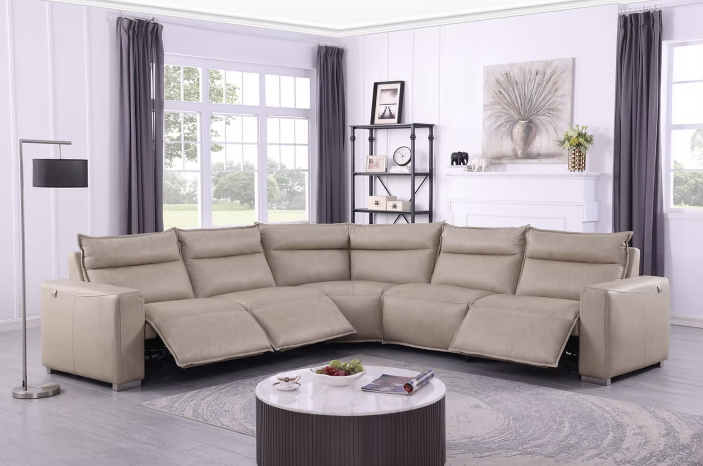 MI-1235 Sierra Beige Italian Leather Power Sectional